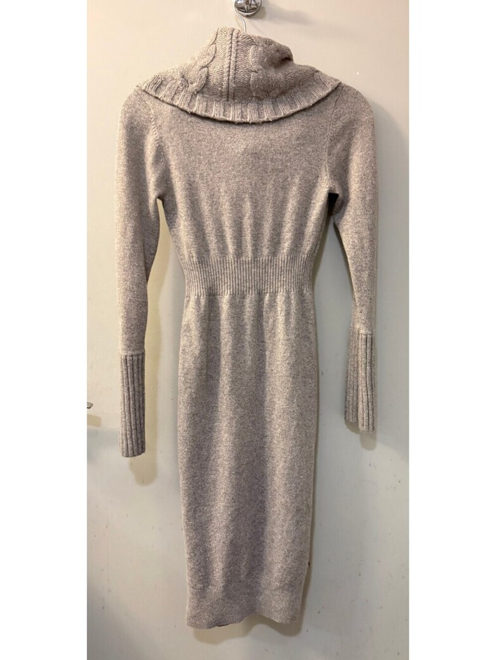 Karen Millen Sweater Dress Size 1 Gray Lambswool Cashmere Cable Cowl Neck Midi - Picture 3 of 5